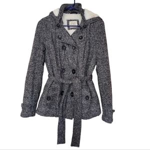 Ashley Outerwear Gray Peacoat short Trench Coat Fleece Lined Size Medium